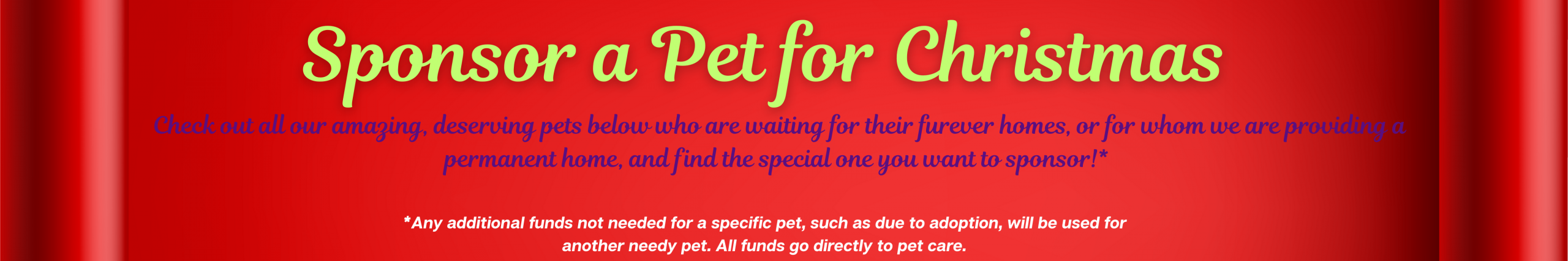 Sponsor a Pet for Christmas website heading
